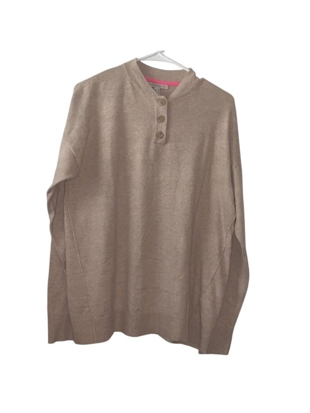 Isaac Mizrahi Live Beige Button Henley Sweater M